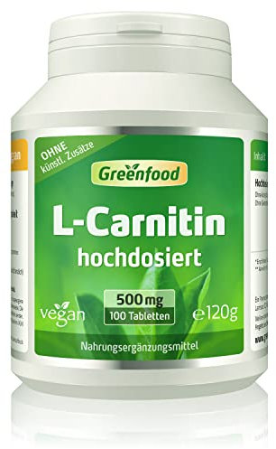 L-Carnitin, hochdosiert, 500mg - 100 Tabletten, vegan. Hochwertiges L-Carnitin - mit hoher Bioverfügbarkeit. OHNE künstliche Zusätze - laborgeprüft. Von Greenfood.
