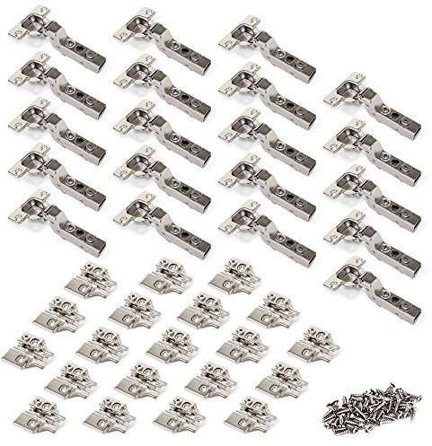 Emuca 1011507 Pack aus 20 Topfscharnieren Ø35mm 100° mit sanftem Verschluss für aneinanderstoßende Türen und Zusätze zum Festschrauben mit Verbindergehäuse