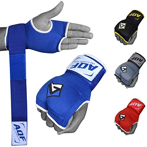 AQF Fasce Boxe, Sottoguanti Boxe Interni Bende 2 Dita, Guantoni Boxe Gel Imbottiti Dita Mano Fascie da Boxe 100cm Lungo per Muay Thai, MMA & Sacco da Box Allenamento (Blu, S)