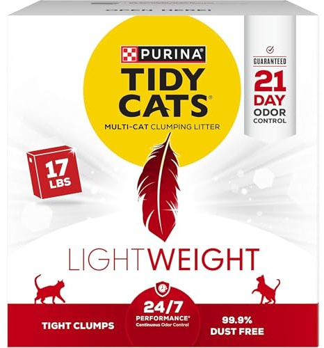 Purina Tidy Cats LightWeight, Low Dust, Clumping Cat Litter Odor Control 24/7 Performance Multi Cat Litter - 17 lb. Box