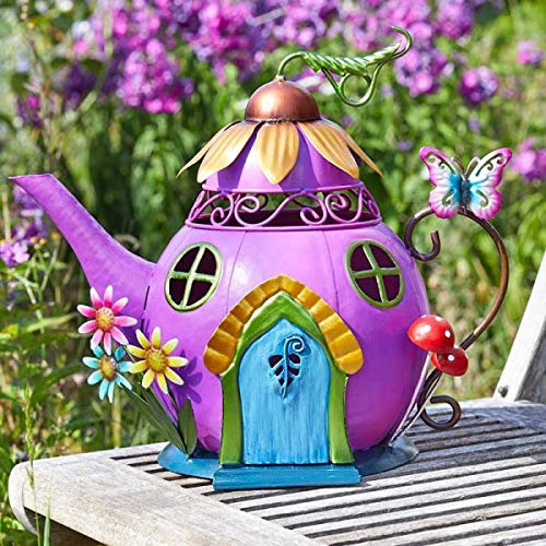 Garden Mile Teapot Garden Ornaments Outdoor Decorations For Patio Flowerbeds Yard Metal Hand Painted Fairy Houses For The Garden Indoor And Outdoor Ornaments For The Home