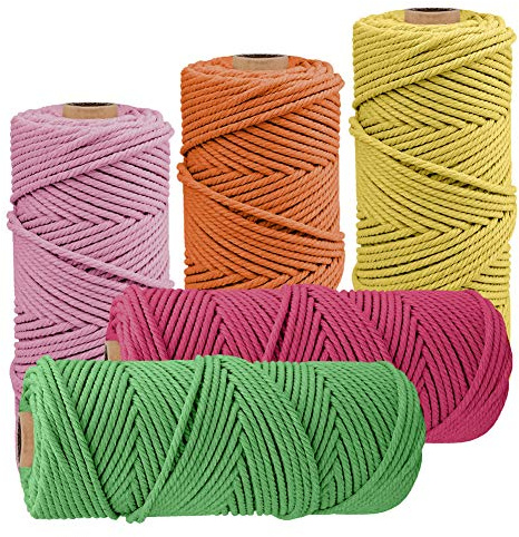 JeogYong Pack of 5 Macrame Cord 2mm x 109 Yards, Natural Macrame Cotton Cord Yarn Thread, 3-Strand Twisted Spool Twine String Cotton Rope for DIY Crafts, Wall Hangings, Plant Hangers, Home Decorations