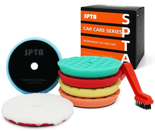 Polishing Pads, 5Pc 5 Inch 125mm Orbital Buffer Polisher Pads and 1Pc Microfiber Buffing Pads, Foam Polish Pad for Compounding, Polishing and Waxing, for 5''/125mm Backing Plate Car Polisher -TPP5MIX
