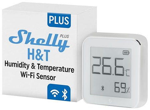 Shelly Plus H&T - Weiß | Wlan Intelligenter Thermometer Hygrometer | Luftfeuchtigkeits- und Temperatursensor mit APP iOS Android & Datenspeicherung | Hausautomatisierung