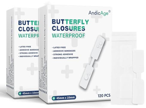 AndicAge 240PCS Butterfly Closure Strips Adhesive Wound Stitch Bandages with Non-Stick Pad for Skin Wounds