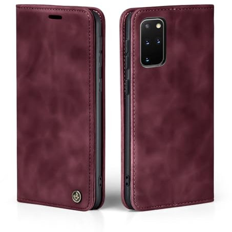 LBH Handyhülle für Samsung Galaxy S20+ in Weinrot mit Karten- und Geldfach Smartphone Hülle mit Standfunktion Flip Case Schutzhülle Magnetverschluss Vintage