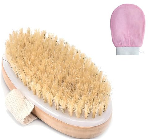 Dry Brushing, Spazzola Dry Brushing Corpo, Spazzola a Secco, Esfolia la Pelle e Rendila Più Liscia (Spazzola + guanto esfoliante)