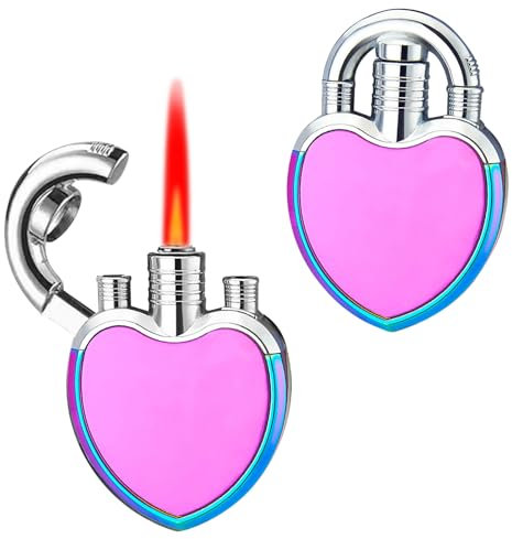 Jet Lighter with Windproof Red Flame - Adjustable Creative Heart Design, Refillable Butane Lighter Gifts for Birthday, Christmas, Festivals (Without Butane) -Rainbow Ice