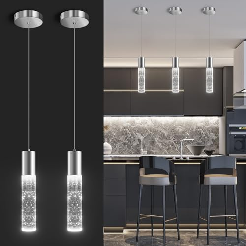 OKELI Pendant Light Fixtures, Pendant Lights Kitchen Island, Bubble Crystal Chandeliers, Contains Light Sources for Bedroom Living Room Dining Room, 6000K,6W,9.8inch/24.8cm,2Pack