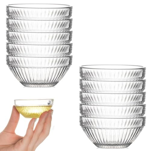 Cuencos Aperitivos, 75mm Bol de Cristal Redondo, 10 Piezas Cuencos Pequeños de Vidrio, Reutilizable Cuencos de Cristal para Salsas, Mini Cuencos de Preparación, Para Postres, Mermeladas, Conservas