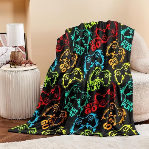 Wajade Games Throw Blanket for Boys Birthday for Kids Age 1 2 3 4 5 6 7 8 9 10 11 12 Soft Fleece Warm Bedding Blanket for Couch Sofa Travel-127 * 153