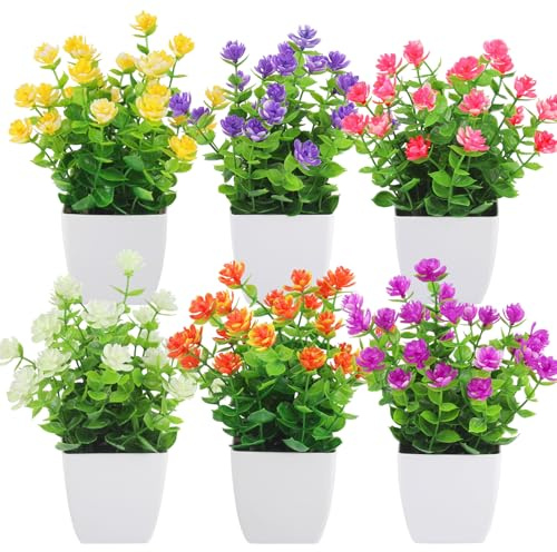 JINXIAN 6 Pcs Flores Artificiales Decoracion 7,48 Pulgadas Planta Pequeña