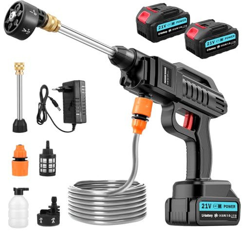Nettoyeur haute pression mobile sans fil, 62 bar, 899 psi, avec 2 batteries, buse multifonctionnelle, 6 en 1, tuyau de 5 m, nettoyeur haute pression portable pour voitures, fenêtres, terrasses