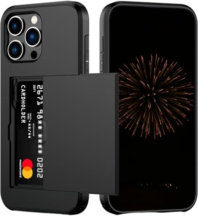 Compatible with iPhone 16 Pro Max Fodral med korthållare, Tåligt dubbelskiktat chockskyddigt smalt plånbokstelefonfodral, Dolt kortfack för kvinnor & män 6,9 tum, Svart