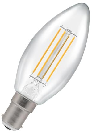 Crompton Lamps Filament Candle LED Light Bulb SBC-B15d | 4.2W = 40W Equivalent | Warm White 2700K | Energy Efficient | Small Bayonet Lightbulb | Long Life 10,000-Hrs | Clear Glass | Dimmable