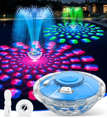 LanBlu Fontana Galleggiante per Piscine con Spettacolo di Luci, 8000 mAh Fontana da Piscina con Àncora, 2 Modalità di Spruzzo Fontane per Piscine Getto D'acqua Fino a 130 cm, Fontane Piscina Stagni