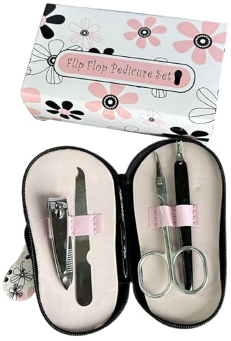 KICHOUSE Kit de Manicura para Mujer en Acero Inoxidable Diseño Flor y Sandalia, Set de Cuidado de Uñas Portátil Multifunción para Pedicura y Viaje, Herramienta de Limpieza y Corte de Uñas