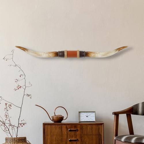 Decorazione Murale Corna di Toro Finte Longhorn, Scultura Stile Western, Arte Rustica per Soggiorno Camera da Letto Ufficio(Retro Brown)