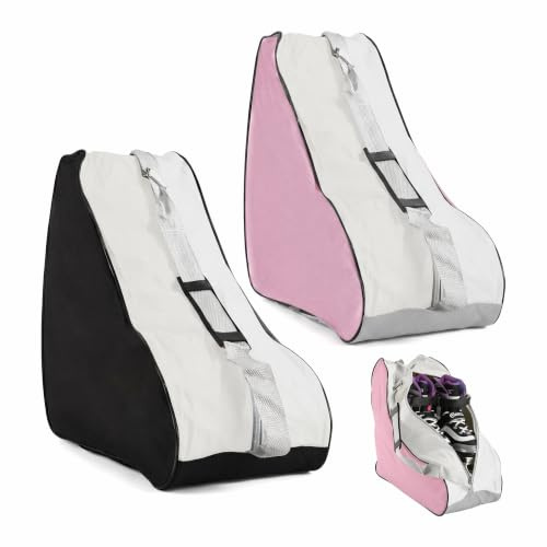 2 Pcs Roller Skate Bag, Adjustable Strap Multi-Pocket Storage Bag | Oxford Cloth, Ice Skate Bag Shoulder Strap Top Handle Accessories Storage for Women Men Adults Black Pink