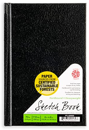 Pentalic - 4x 6 Hardbound Sketchbook, 110 Sheets, Black
