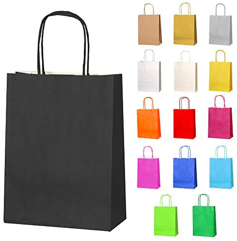Thepaperbagstore 50 Schwarze Klein Partytüten aus Papier mit Henkeln – 18x22x8cm – Bunte Geschenktüten aus Papier für Kinder, Partys, Geburtstage, Hochzeiten, Süßwaren- und Einzelhandelsgeschäfte