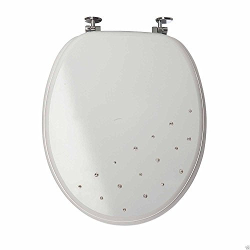 Sabichi 173027 Diamante Toilet Seat Bathroom WC Easy Fit Chrome Hinges, Plastic, White
