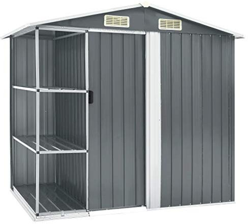 Tidyard Garden Shed,Garden Shed with Rack Grey 205x130x183 cm Iron With 4 Vents for Garden, Backyard or Terrace