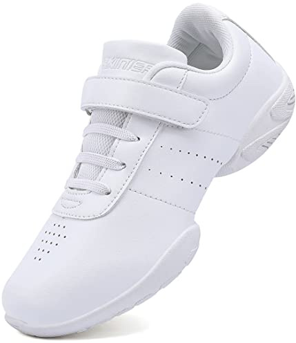 BAXINIER Girls White Cheerleading Dance Shoes Athletic Training Tennis Breathable Youth Competition Cheer Sneakers - White 10 Toddler