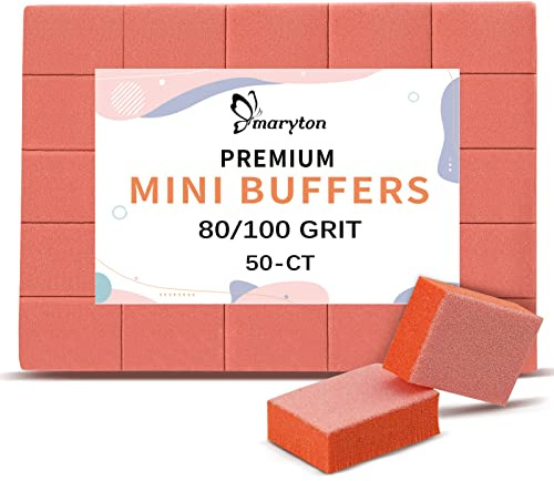 Maryton Mini Nail Buffer Blocks - 80/100 Grit Professional Salon Orange Buffers - Buff Nails Prior to Application of Gel Polish, Acrylic, 50 Count