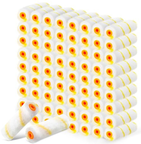 Leumoi 200 Pcs 4 Inch Mini Paint Roller Bulk Small Microfiber Roller Cover 1/2 Nap for Paint Brush for House Painting Supplies DIY Craft Home Wall Repair Tool Kit Set(Yellow)