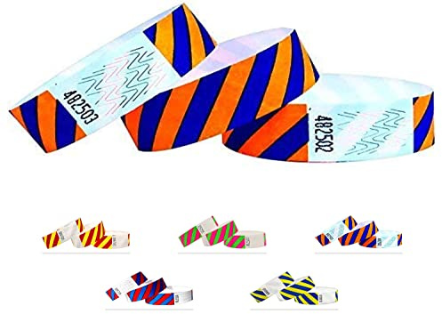 Fasce d'ingresso in Tyvek, a righe, per feste, festival, braccialetti di controllo per il tuo evento (blu arancione, confezione da 1000 pezzi)