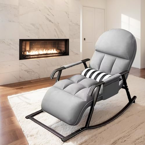 Schaukelstuhl Wohnzimmer, Schaukelstuhl Stillen Sessel, Schaukelsessel mit Armlehne, Verstellbare Rückenlehne & Fußstütze, Schaukelstühle Schwingsessel für Wohnzimmer, Schlafzimmer, Balkon, Gray