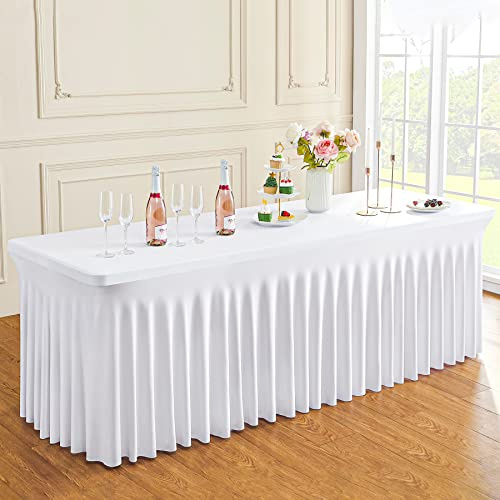 Weiße Dehnbare Spandex Tischdecke für 243cm Rechteckige Tisch, Waschbare und knitterfreie Stretch Tischdecke Rechteckig für Partys Veranstaltungen, Hochzeiten, Bankette, [243Lx76Wx74H] cm