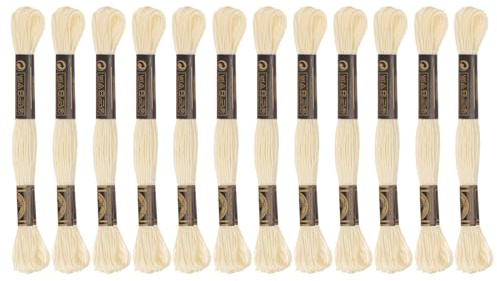 sourcing map 12 madejas de hilo de bordar de 8 m cada uno, hilo de algodón egipcio de fibra larga para proyectos de bordado de pulsera, color crema