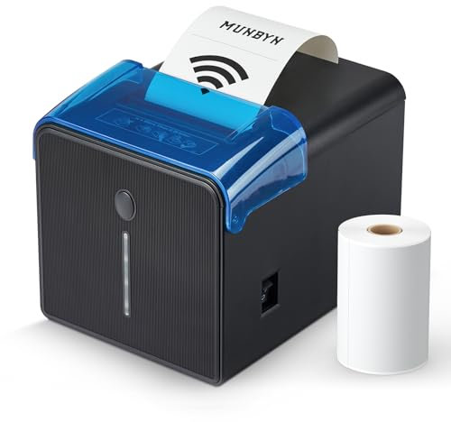 MUNBYN WLAN Belegdrucker, 80mm POS-Drucker mit USB-/LAN-/seriellen Anschlüssen, öl- und spritzwassergeschützter Abdeckung, Wandhalterung, Thermodrucker kompatibel mit Windows Mac Chromebook Linux