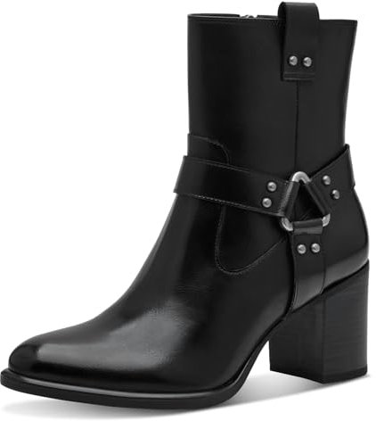 MARCO TOZZI Damen Stiefeletten mit Absatz mit Blockabsatz mit Reißverschluss, Schwarz (Black), 41 EU