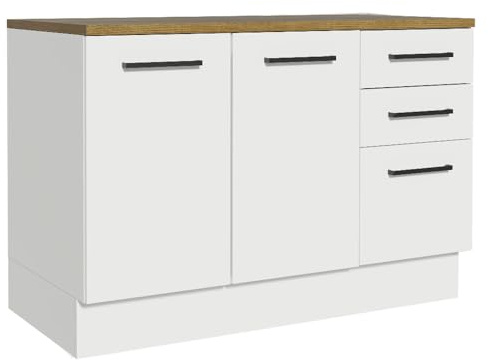 Madesa Hazel Kitchen Storage Buffet Base Cabinet with Adjustable Feet 47 Inch Engineered Wood Slab Doors Painted Finish Floor Mount Removable Plinth - White