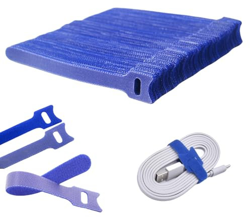 : GaoBangM 100 Pcs Reusable Cable Ties, Cable Ties, Fastening Straps, Adjusting Straps, for Electrical and Electronic Products,Cable Straps,Home Office Cable Organizer (Blue)