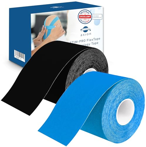 2 Kinesiotape axion® | Cintas kinesiológicas elásticas color negra y azul | Tape adhesivo deportivo | Rollos para vendaje neuromuscular y fisioterapia | Soporte articular y muscular