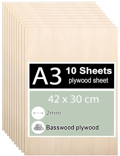 10 Pièces Contreplaqué 2mm, Feuilles de bois de tilleul 42 x 30 cm, Panneau Feuille Découpe Laser, Planche Bois pour Pyrogravure, Gravure, projet de bricolage, Maquette