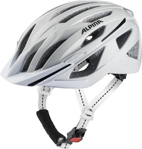 ALPINA HAGA, white gloss, 51-56 cm, cykelhjälm för damer och herrar, hög säkerhet och komfort med Ergo Flex och integrerat ljus