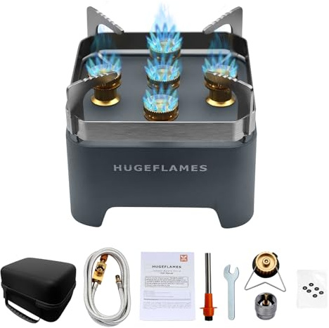 HUGEFLAMES Portable Camping Stove, Powerful Gas Stove, Propane Camp Stove with Carrying Case, 30,000 BTU Small Propane Stove, Gas Burners for Cooking Outdoor Hiking Picnic BBQ