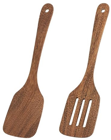 VOSSOT Set di 2 Spatole in Legno, Utensili da Cucina con Foro, Paletta Piatta Cucina