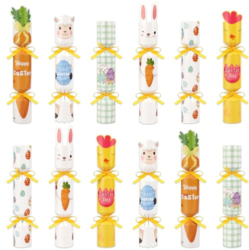 DPKOW 12 cajas de regalo de Pascua, cajas de chocolate y dulces de Pascua, cajas de huevos de Pascua de conejo y pollo cajas de manualidades pascua niños, forniture decoración per feste di Pasqua
