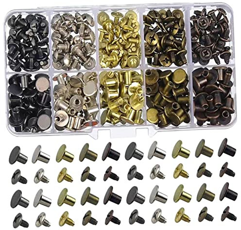 DIYEAH Lot De 150 Rivets À Vis En Métal Kit De Rivets Pour Cuir Reliure Ceinture Fournitures Dartisanat