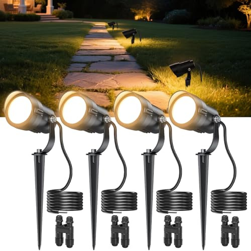 HIBOITEC Focos Exterior Jardín con Conexión Eléctrica, 12W 1300LM Luz Blanca Cálida 3000K, Proyector LED Exterior IP65 Impermeable, Spot Orientable para Terraza, Césped, Camino y Plantas
