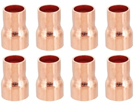 PATIKIL 1/2 to 3/8 ID Copper Reducer 8Pcs 99.9% Pure Copper Reducing Coupling Pressure Fitting Pipe Tube Connector Adapter with Sweat Solder Connection