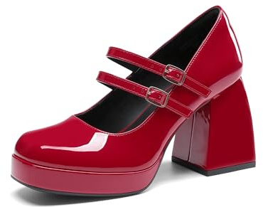 DREAM PAIRS Women's Closed Toe Dress Pumps Shoes,Size 5.5,Red-Pat,DWUMPU2572