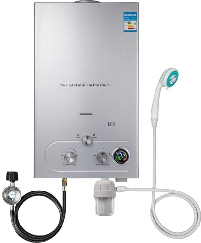 Tragbarer Gas Durchlauferhitzer 16L 32KW LPG Propan Butan Tankless Gasdurchlauferhitzer, Tankless Instant Warmwasserbereiter für Zuhause,Wohnmobile,Kabinen,Scheunen (16L 32KW)