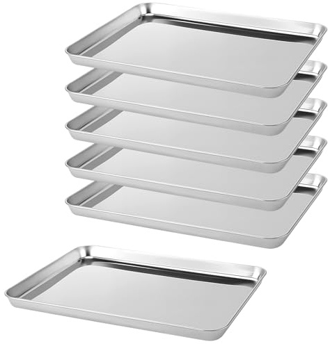 SOUJAP 6 Pcs Stainless Steel Baking Trays, 40 x 30 x 2.5 cm Large Oven Cookie Sheet Pan for Baking, Roasting, Cooking